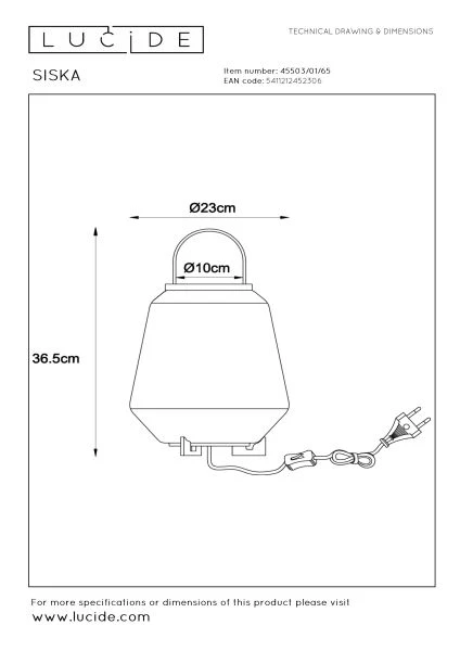 Lucide SISKA - Lampe de table - 1xE27 - Fumé - TECHNISCH